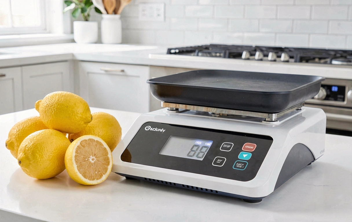 Küchenwaage und Zitronen